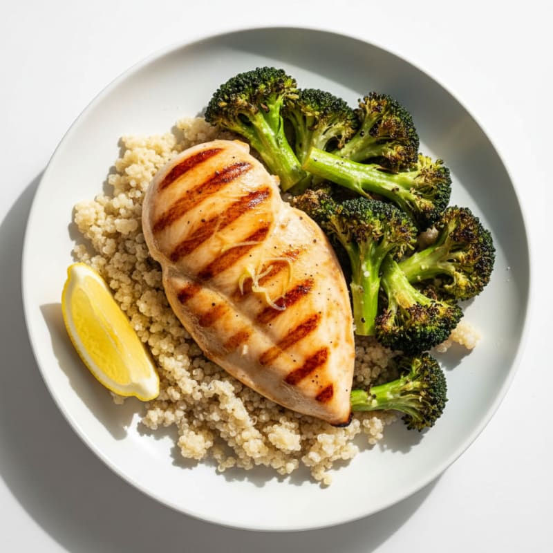 Grilled Chicken Breast with Quinoa and Roasted Broccoli
