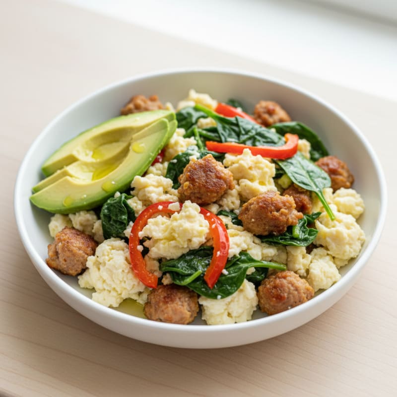 Egg White Scramble with Spinach and Turkey Sausage