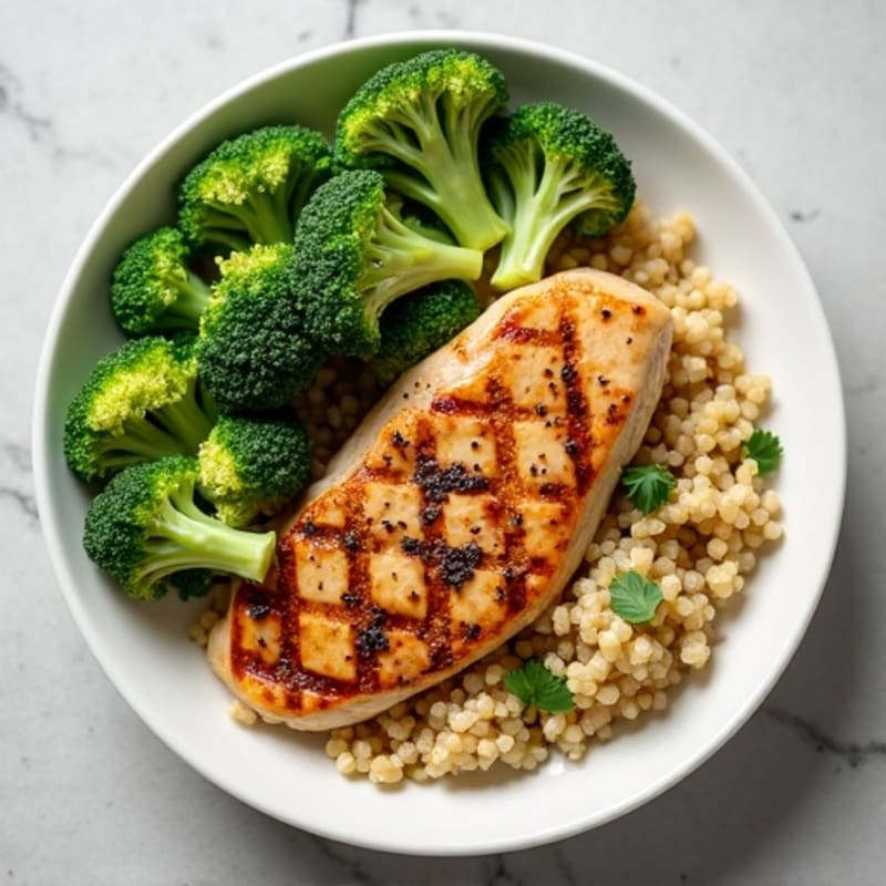 Grilled Chicken Breast with Quinoa and Steamed Broccoli