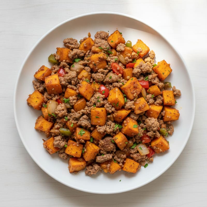 Sweet Potato and Ground Beef Hash