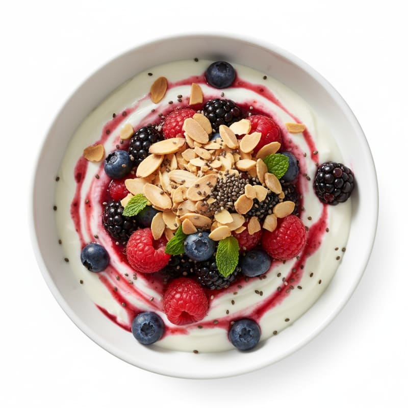 Greek Yogurt Protein Parfait with Mixed Berries and Almonds