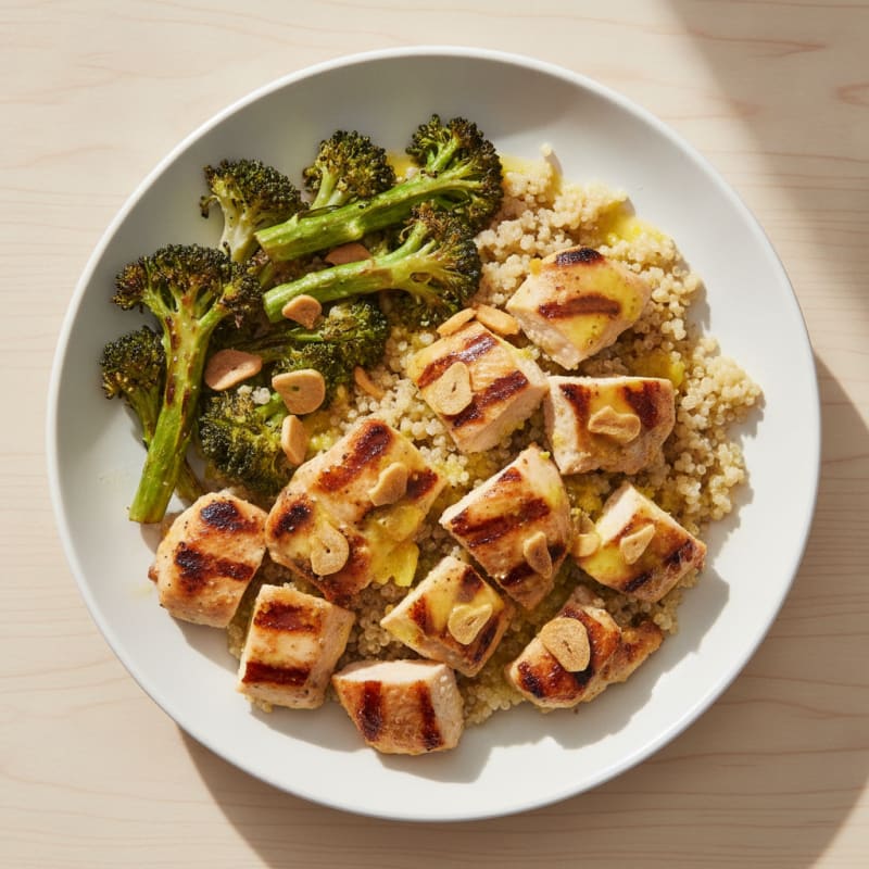 Grilled Chicken and Quinoa Bowl with Roasted Broccoli