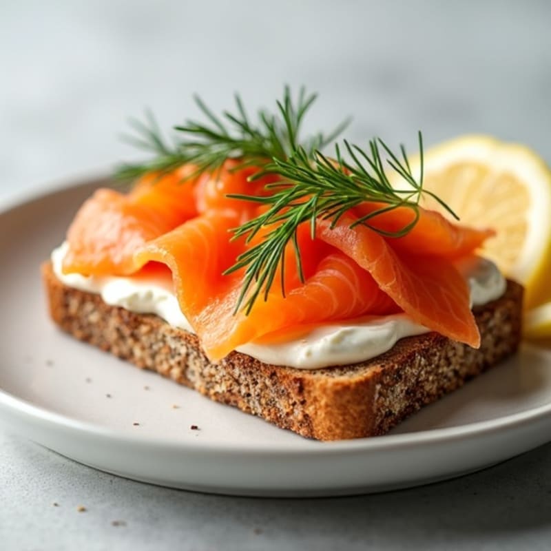 Open-Face Smoked Salmon with Herbed Cream Cheese on Whole Grain