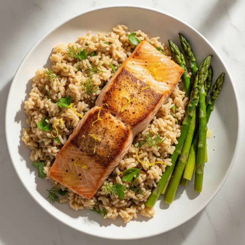 Pan-Seared Salmon with Lemon-Herb Rice Pilaf