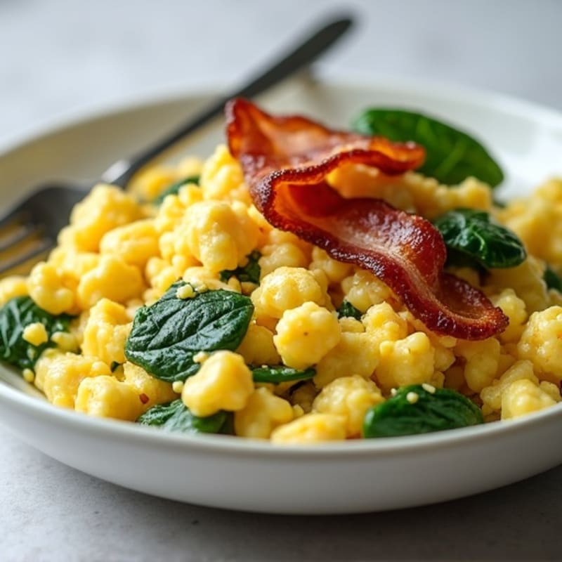 Cottage Cheese Egg Scramble with Spinach and Turkey Bacon
