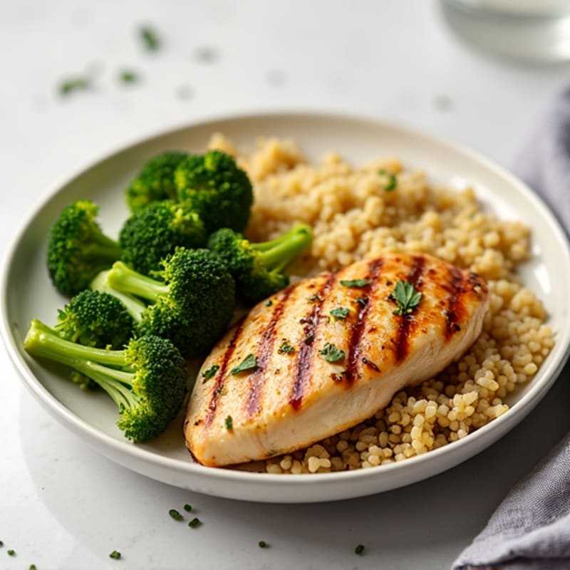 Grilled Chicken Breast with Quinoa and Roasted Broccoli