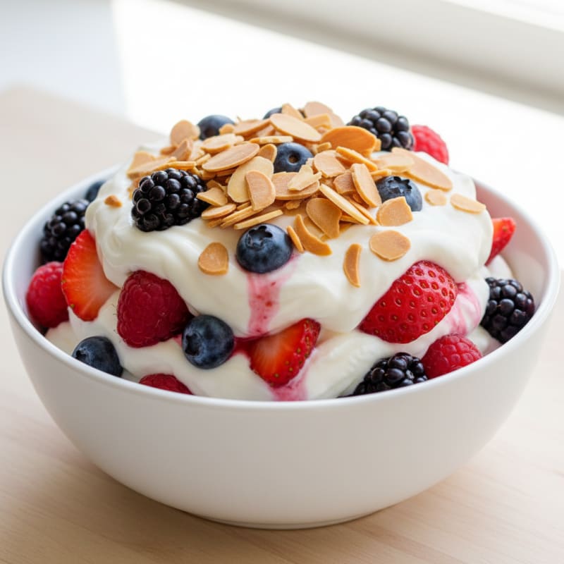 Greek Yogurt Protein Parfait with Mixed Berries and Almonds