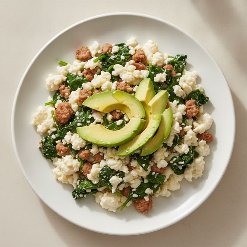Egg White Scramble with Turkey Sausage and Spinach