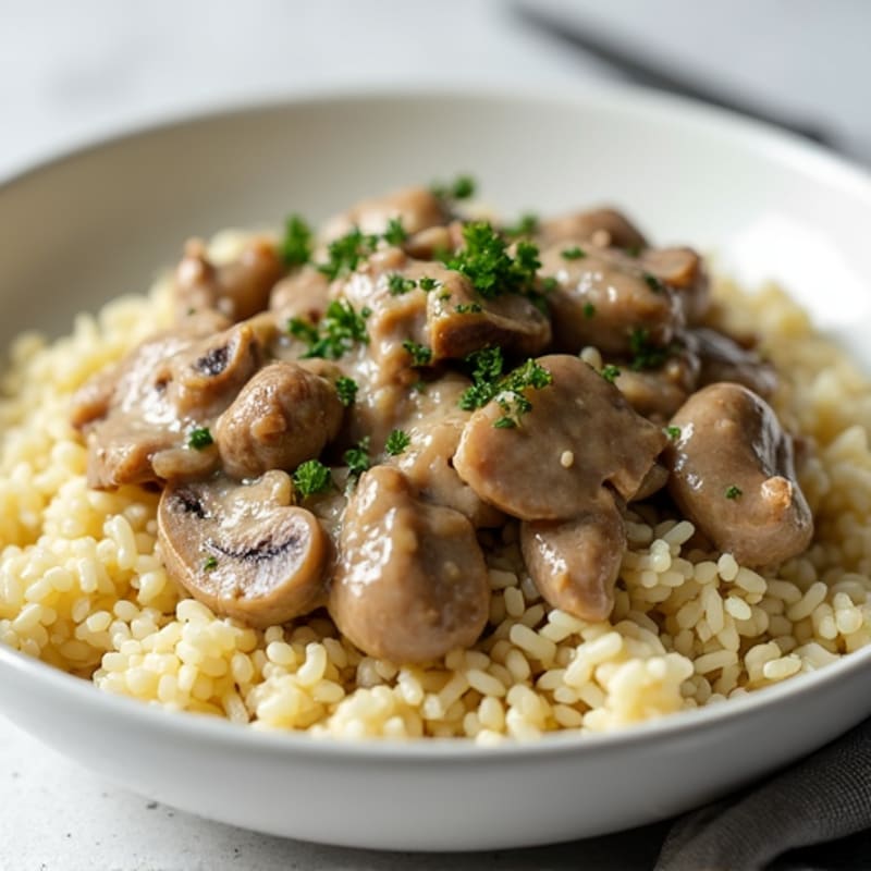 Creamy Mushroom Beef Stroganoff with Cauliflower Rice