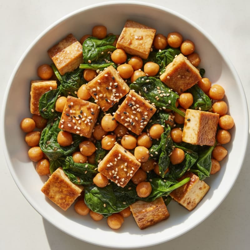Chickpea and Spinach Stir-Fry with Silken Tofu