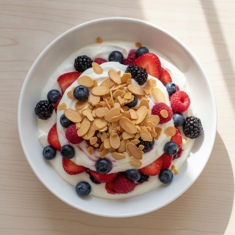 Greek Yogurt Protein Parfait with Mixed Berries and Almonds