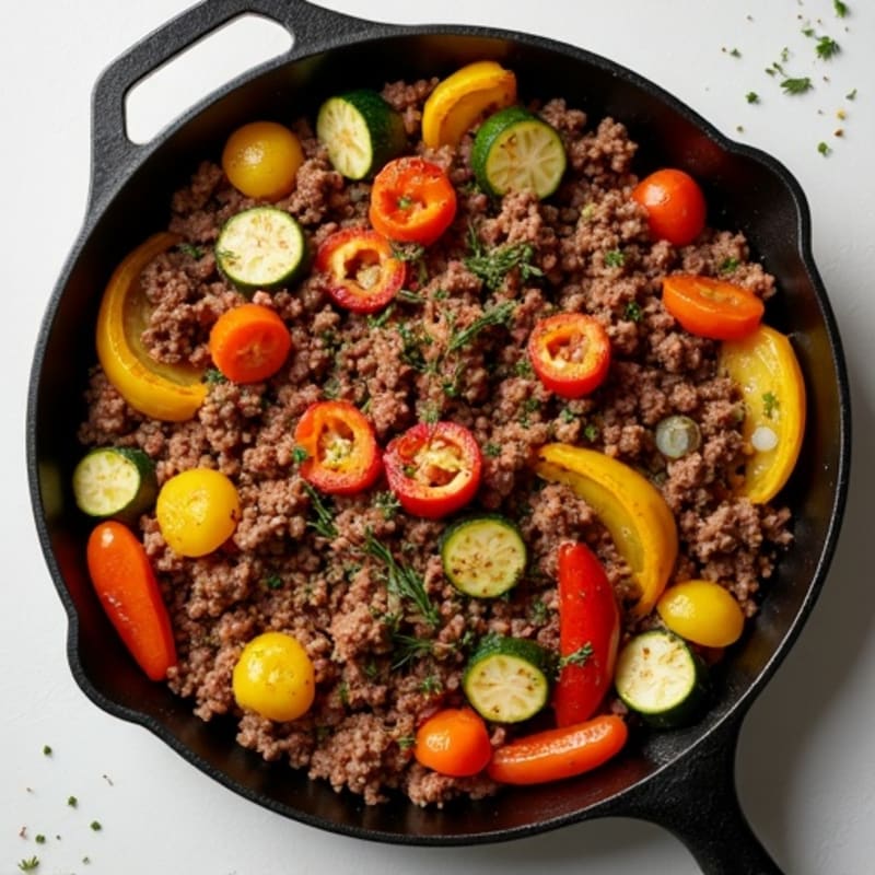 Herb-Seasoned Lean Ground Beef Skillet with Roasted Vegetables
