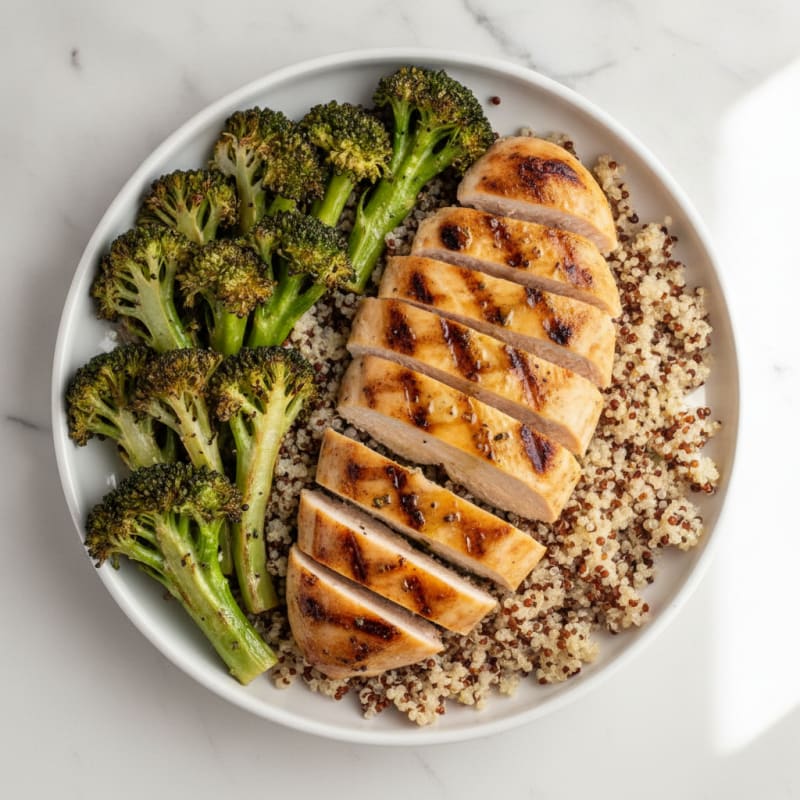 Grilled Chicken Breast with Quinoa and Roasted Broccoli
