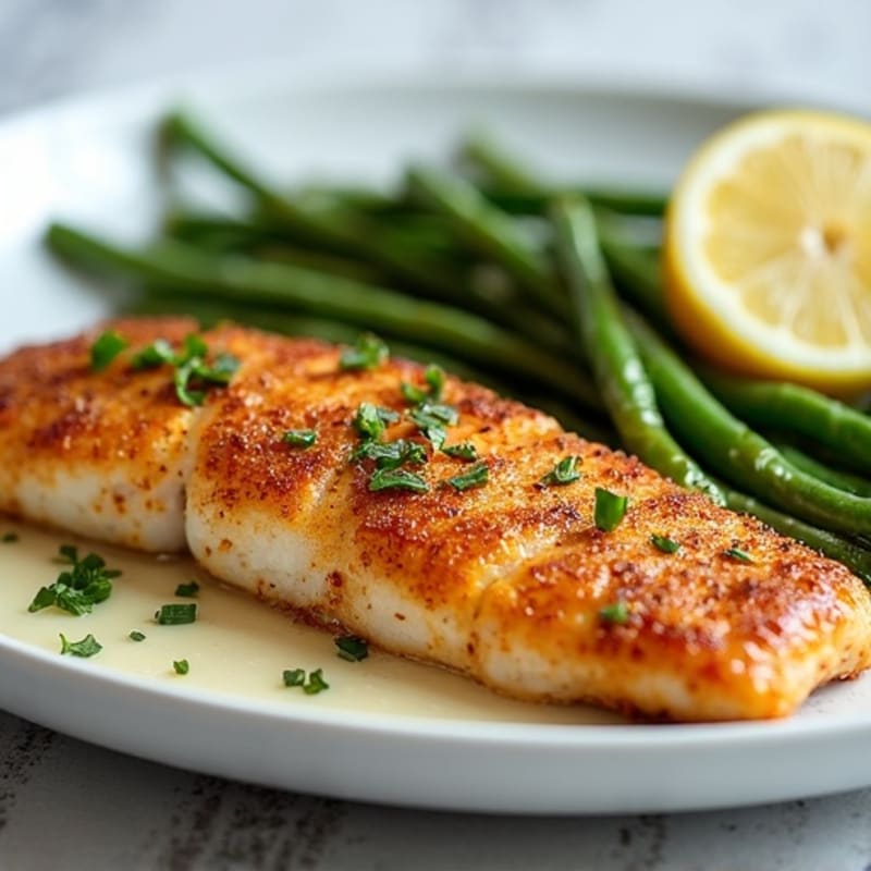 Crispy Cajun Blackened Catfish with Roasted Green Beans