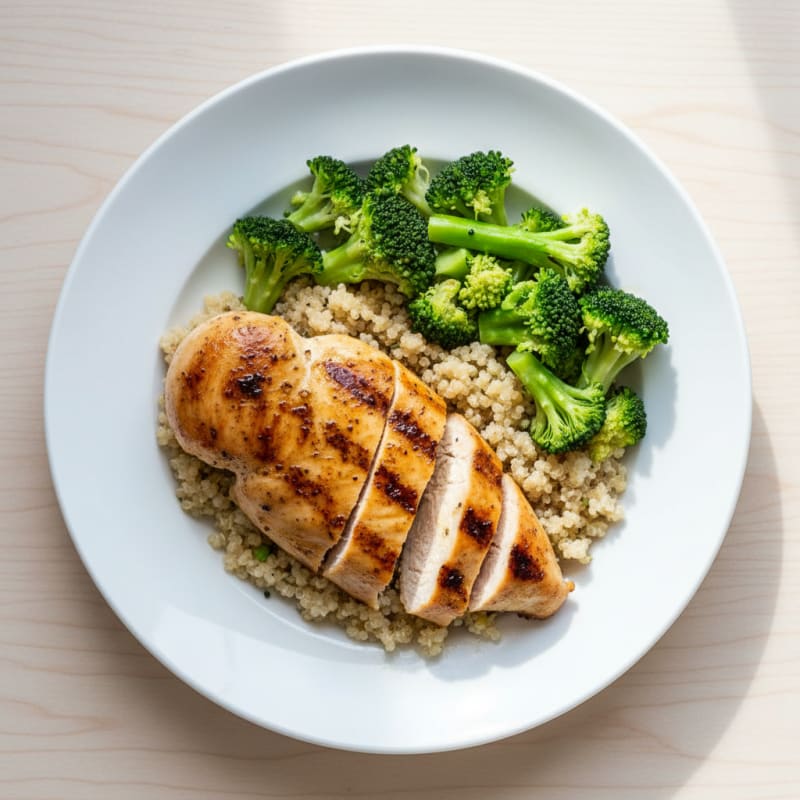 Grilled Chicken Breast with Quinoa and Steamed Broccoli