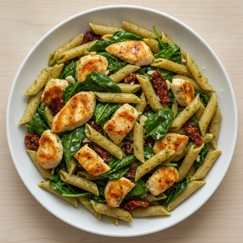 Pesto Chicken Pasta with Sun-Dried Tomatoes