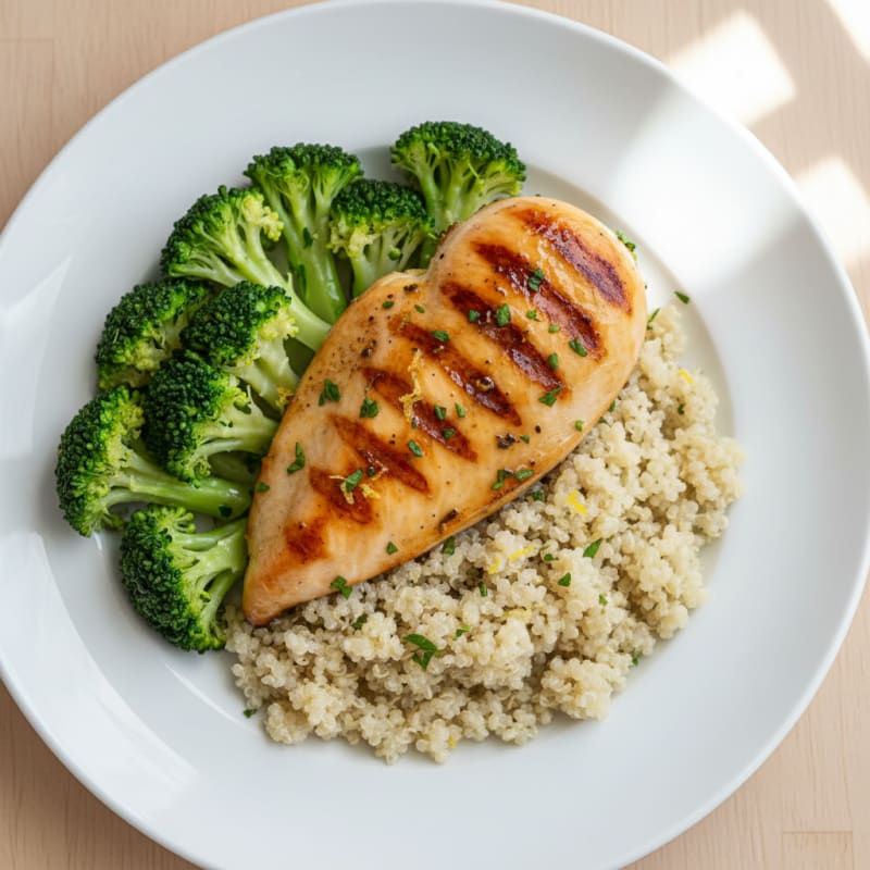 Grilled Chicken Breast with Quinoa and Steamed Broccoli