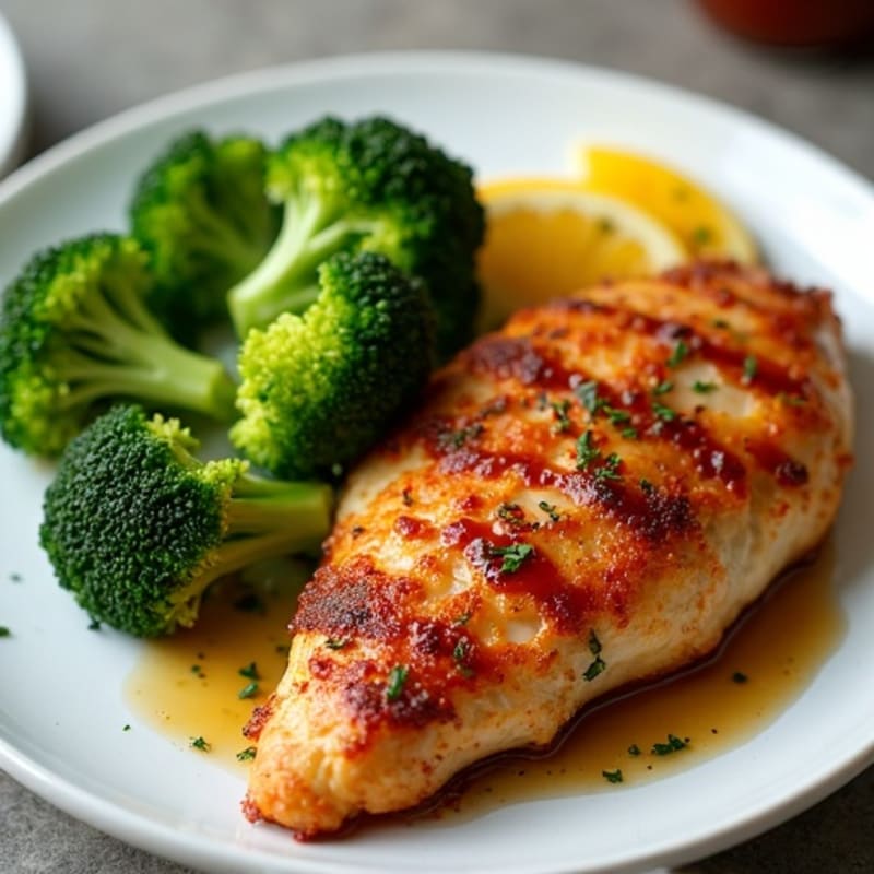 Crispy Baked Chicken with Sweet and Spicy Glaze and Steamed Broccoli