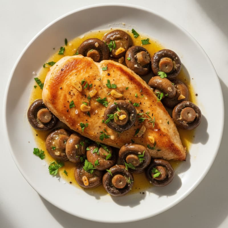 Roasted Garlic Butter Mushrooms with Pan-Seared Chicken