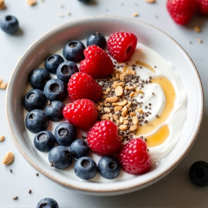 Creamy Greek Yogurt Bowl with Chia Seeds, Almond Butter and Mixed Berries
