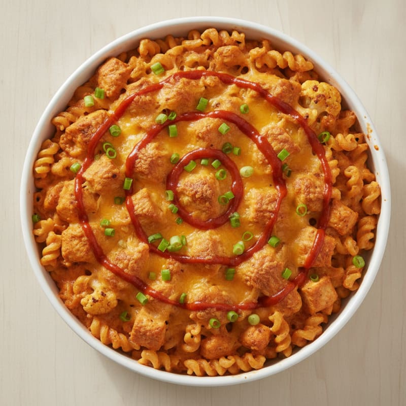 Sriracha Buffalo Chicken Macaroni Bake