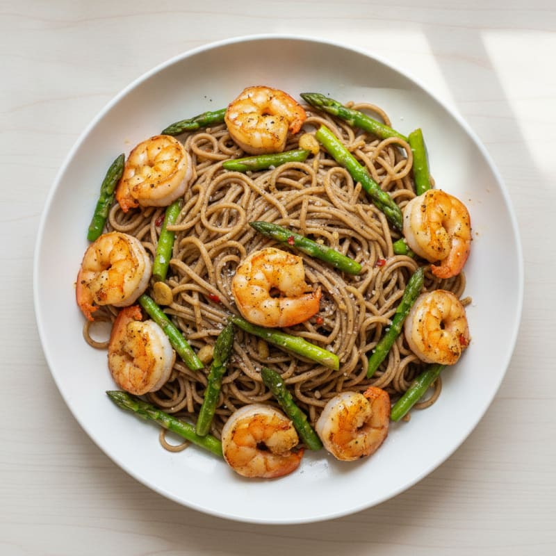Garlic Noodles with Shrimp and Asparagus