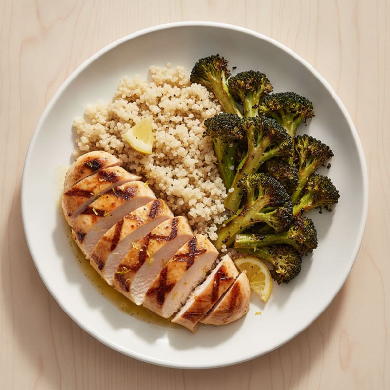 Grilled Chicken Breast with Quinoa and Roasted Broccoli
