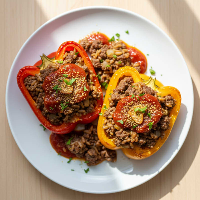Golden Beef and Rice Stuffed Peppers