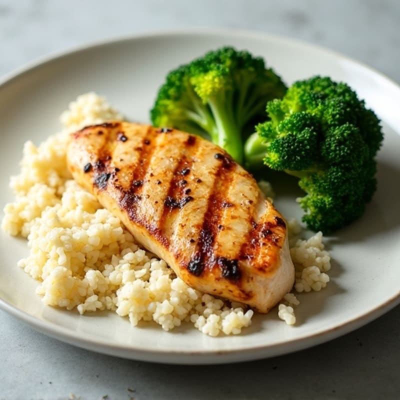 Grilled Chicken Breast with Cauliflower Rice and Steamed Broccoli