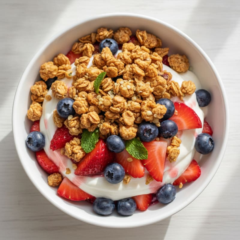 Creamy Greek Yogurt Parfait with Mixed Berries and Protein Granola