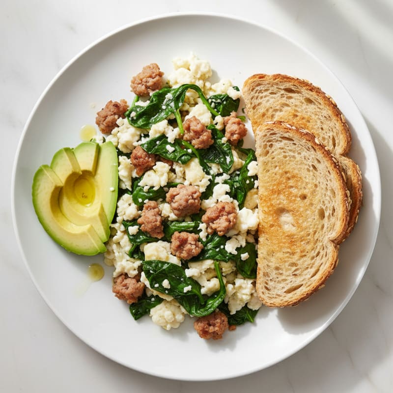 Egg White Scramble with Turkey Sausage and Spinach