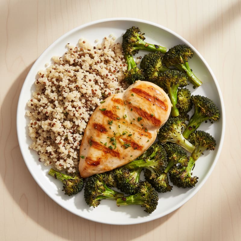 Grilled Chicken Breast with Quinoa and Roasted Broccoli