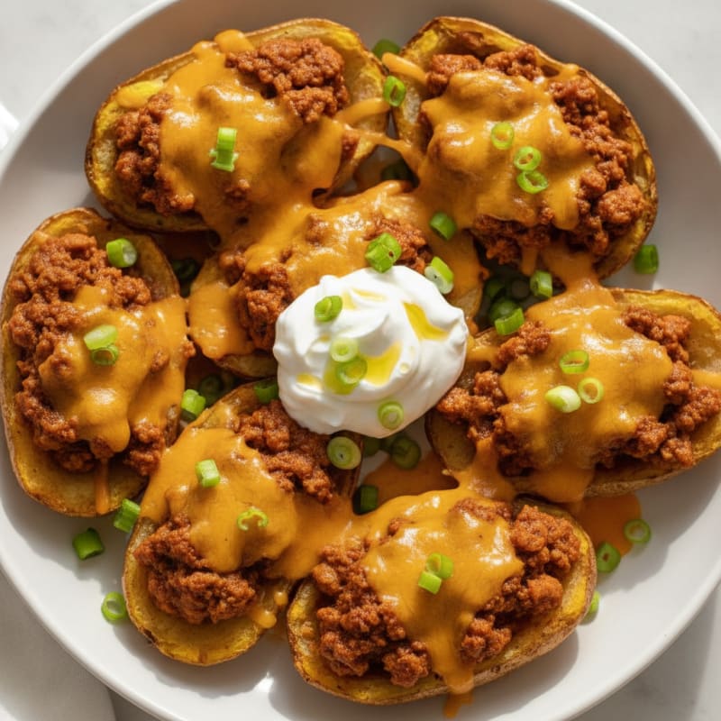 Loaded Chili Cheese Potato Skins