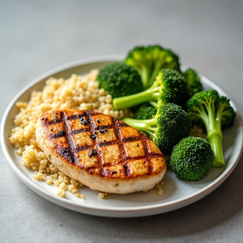 Grilled Chicken Breast with Roasted Broccoli and Quinoa