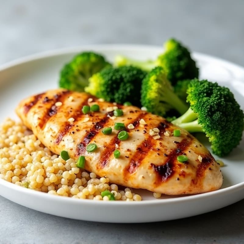 Grilled Chicken Breast with Roasted Broccoli and Quinoa