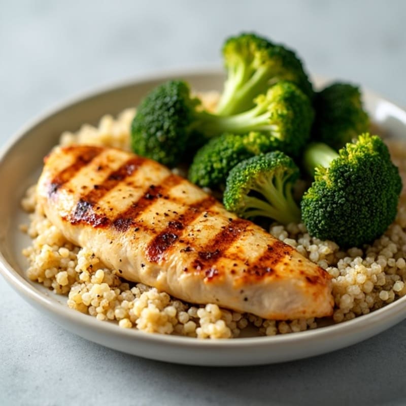 Grilled Chicken Breast with Quinoa and Roasted Broccoli