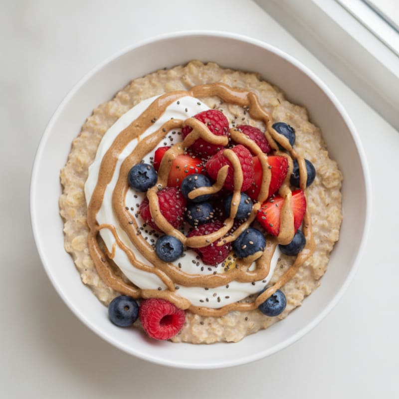 Creamy Oatmeal with Greek Yogurt and Mixed Berries