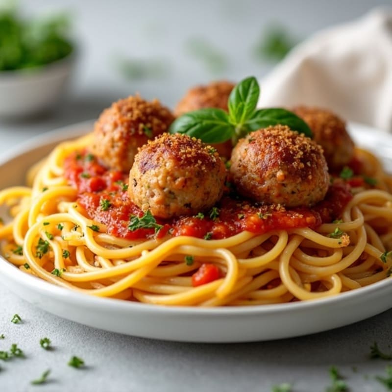Fresh Herb Lean Turkey Meatballs with Whole Wheat Spaghetti