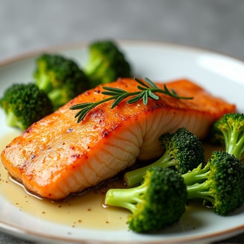 Crispy Pan-Seared Salmon with Garlic Roasted Broccoli