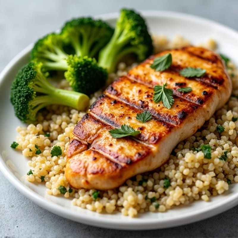 Grilled Chicken Breast with Quinoa and Roasted Broccoli