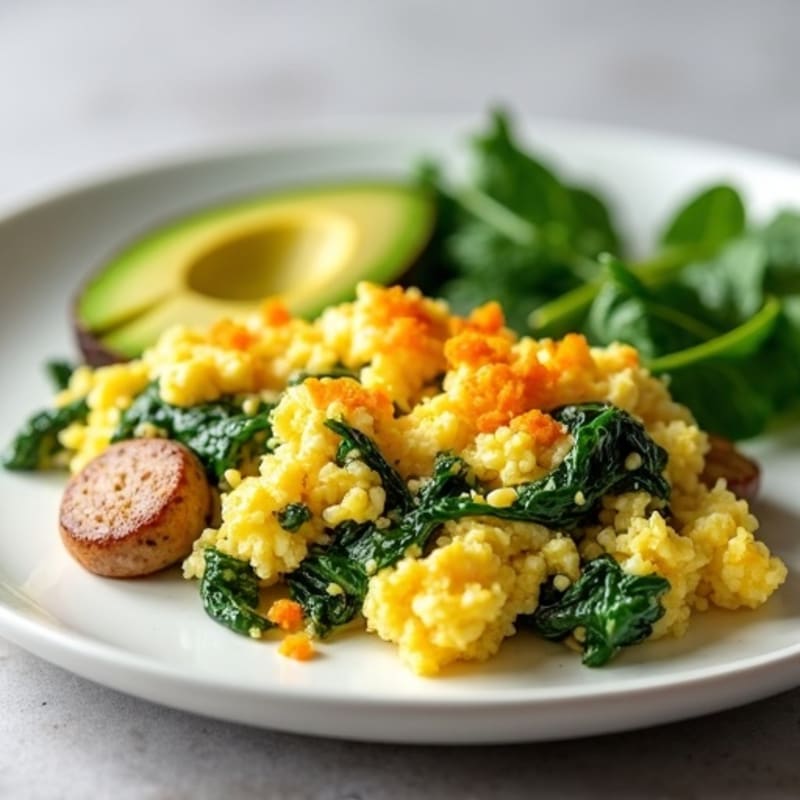 Egg White Spinach Scramble with Turkey Sausage