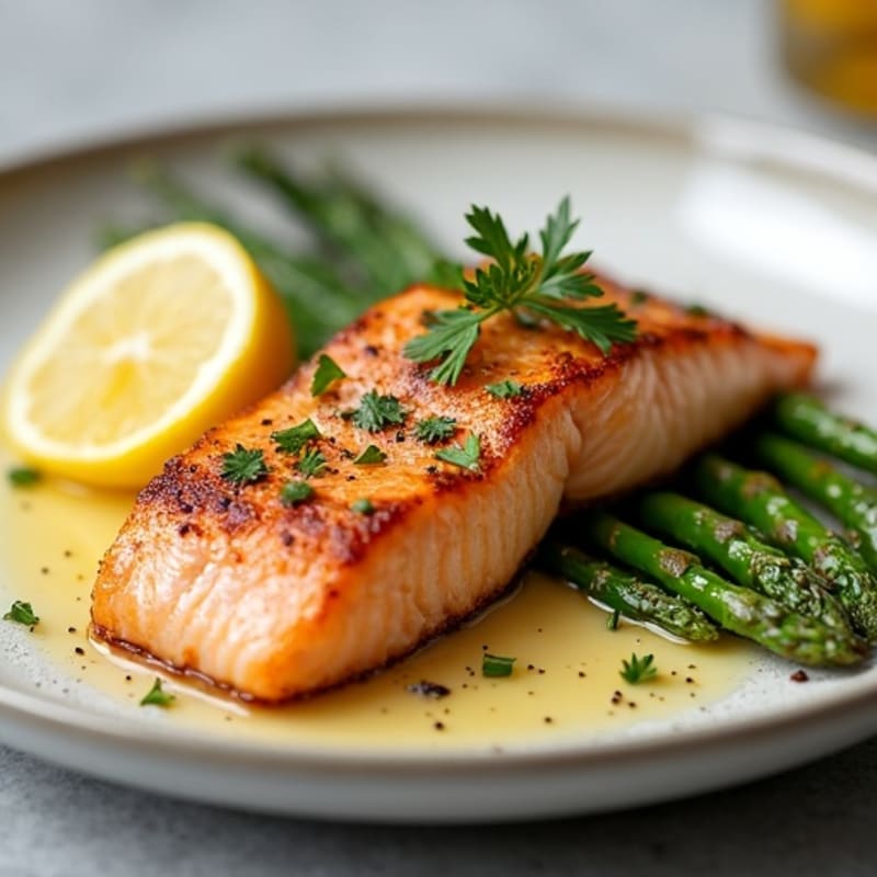 Seared Salmon with Lemon Garlic Asparagus