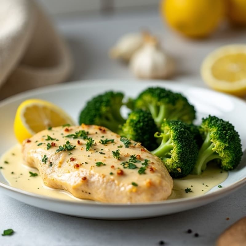 Creamy Lemon Garlic Chicken with Roasted Broccoli