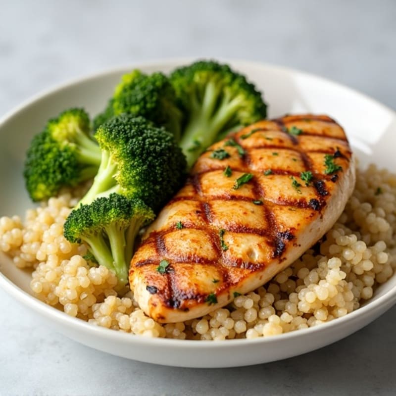 Grilled Chicken Breast with Roasted Broccoli and Quinoa
