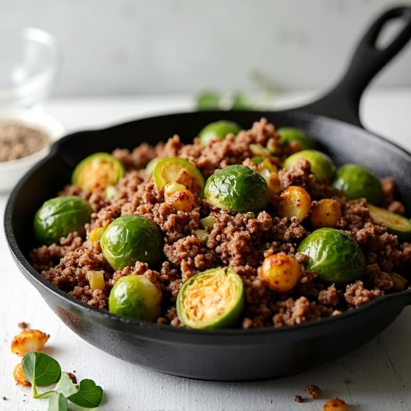 Lean Ground Beef and Crispy Brussels Sprouts Skillet