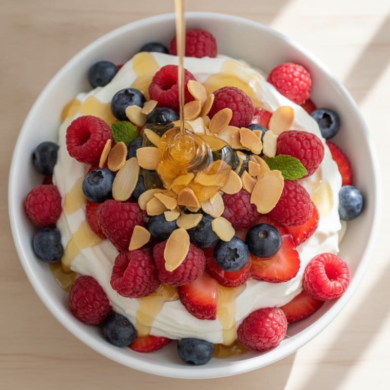 Creamy Greek Yogurt Parfait with Mixed Berries and Almonds