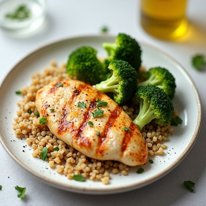 Grilled Chicken Breast with Quinoa and Roasted Broccoli