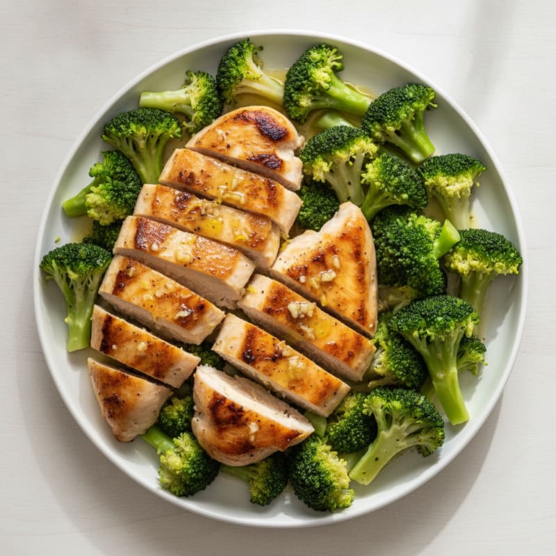 Lemon Garlic Pan Seared Chicken with Steamed Broccoli