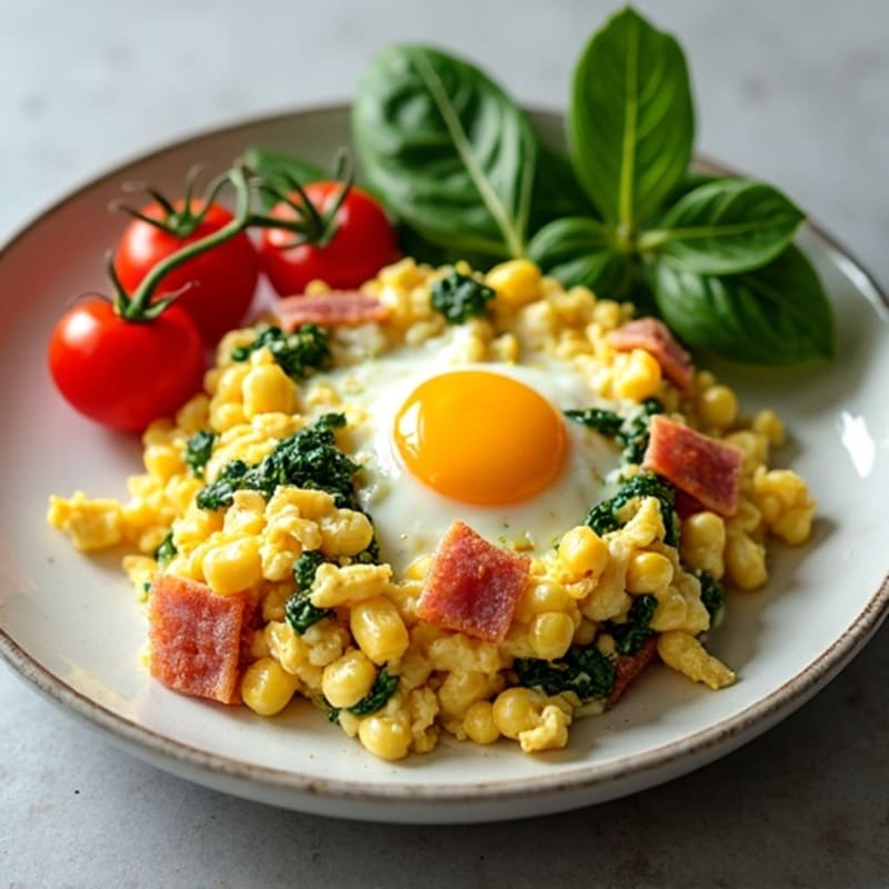 Cottage Cheese Egg Scramble with Spinach and Turkey Bacon