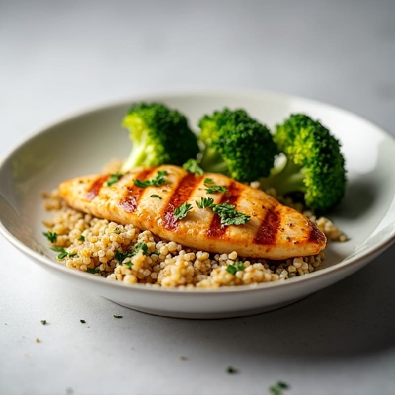 Grilled Chicken Breast with Quinoa and Roasted Broccoli